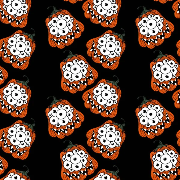 Halloween Seamless Monster Pumpkins Eyes Pattern Wrapping Paper Fabrics Accessories — Stock Photo, Image