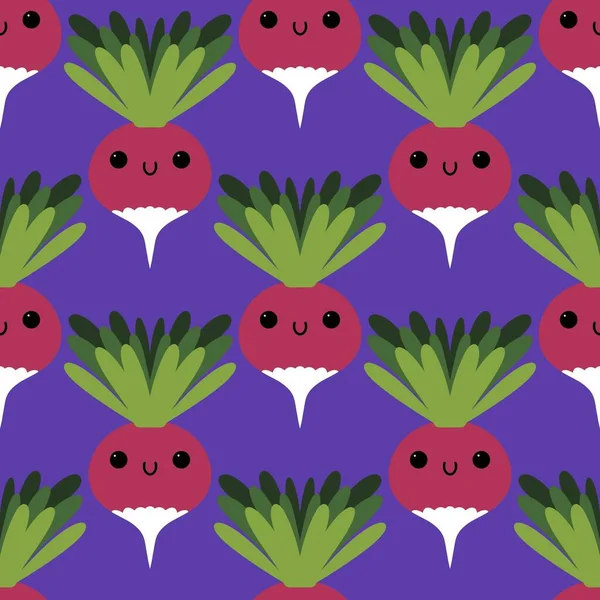 Red Radish Seamless Vegetable Cartoon Pattern Wrapping Paper Clothes Print — 스톡 사진