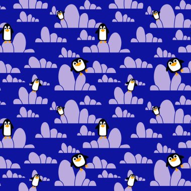 Noel gazetesini, elbiseleri, baskıyı, çocukları, aksesuarları ve defterleri paketlemek için kusursuz penguen desenleri. Yüksek kaliteli illüstrasyon