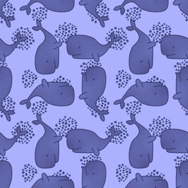 Çizgi filmdeki çocuklar, ambalaj kağıdı, kıyafet baskısı, aksesuarlar, defterler ve kumaşlar için kusursuz okyanus balinası deseni. Yüksek kaliteli illüstrasyon