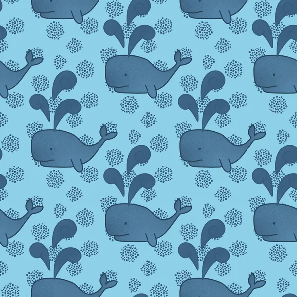 Cartoon kids seamless ocean whale pattern for wrapping paper and clothes print and accessories and notebooks and fabrics. High quality illustration