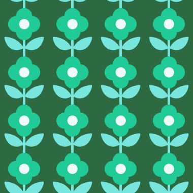 Geometrik yaz çiçekleri desenli elbise baskısı, ambalaj kağıdı, çocuklar ve bahar not defterleri ve aksesuarları için. Yüksek kaliteli illüstrasyon