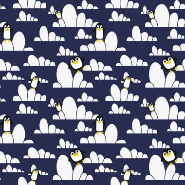 Noel gazetesini, elbiseleri, baskıyı, çocukları, aksesuarları ve defterleri paketlemek için kusursuz penguen desenleri. Yüksek kaliteli illüstrasyon