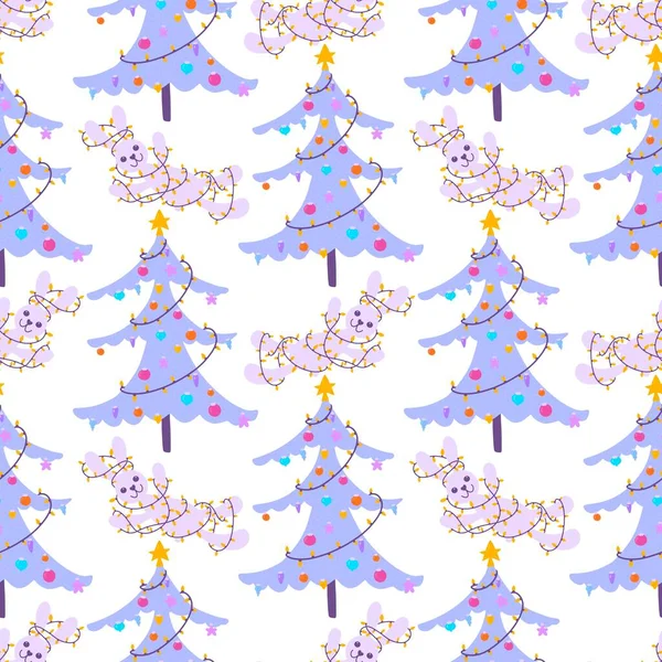 Winter New Year Seamless Christmas Trees Balls Toys Pattern Wrapping — Stock Photo, Image