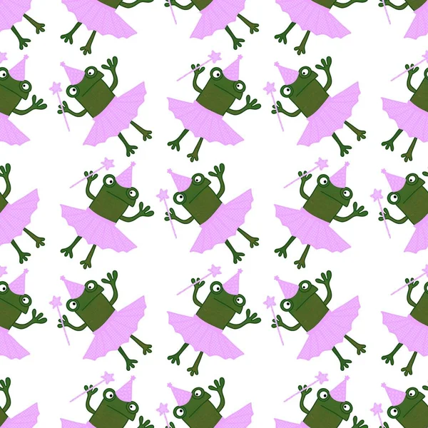 Cartoon Seamless Cute Ballerina Frogs Pattern Wrapping Paper Clothes Print — Stok fotoğraf