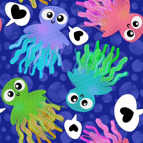 Cute Cartoon Kids Seamless Sea Jellyfish Pattern Clothes Print Wrapping — Foto Stock