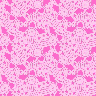 Cadılar Bayramı tavşanı vampir desenli ambalaj kağıdı, kıyafet baskısı, çocuklar, kumaşlar, aksesuarlar, not defterleri ve şenlik. Yüksek kaliteli illüstrasyon