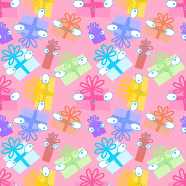 Birthday Gifts Box Seamless Pattern Christmas Wrapping Paper Accessories Notebooks — ストック写真