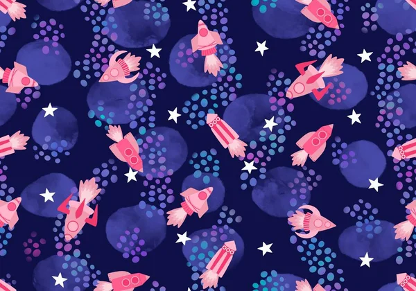 Cartoon Seamless Spaceship Pattern Fabrics Kids School Notebooks Clothes Print — Stock Photo, Image