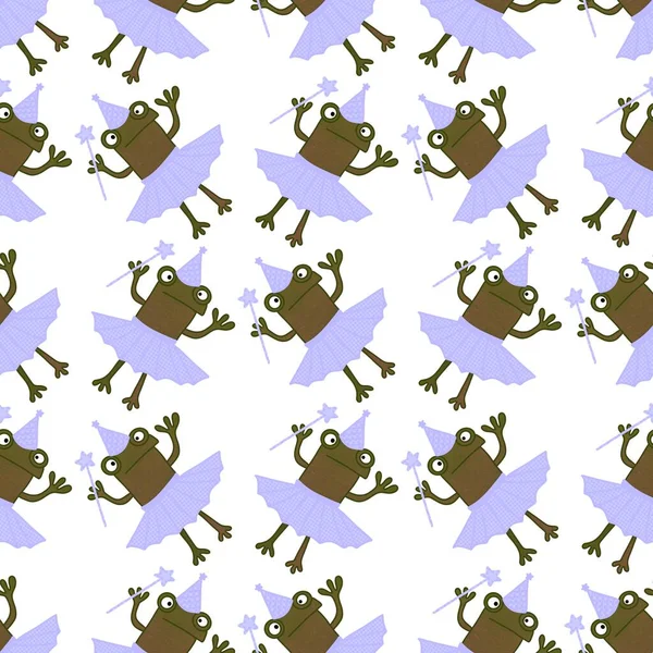 Cartoon Seamless Cute Ballerina Frogs Pattern Wrapping Paper Clothes Print — ストック写真