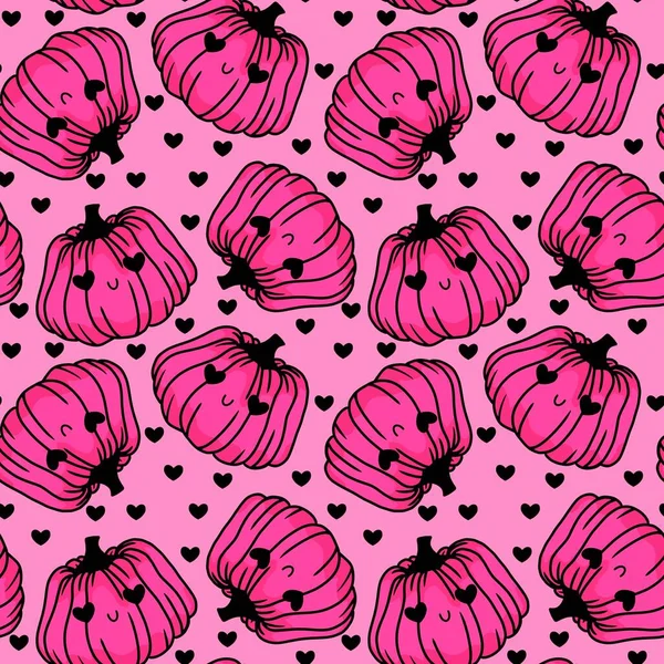 Cute Cartoon Halloween Seamless Kawaii Pumpkins Pattern Kids Wrapping Paper —  Fotos de Stock