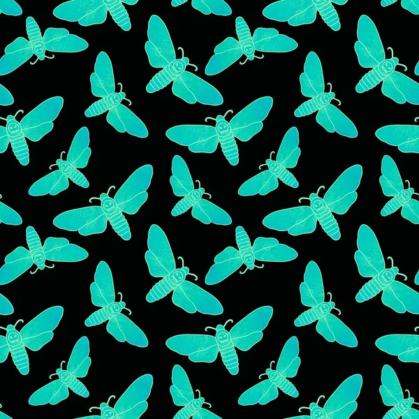 Halloween Butterfly Seamless Moth Sculls Pattern Clothes Print Accessories Fabrics — Stock Photo, Image