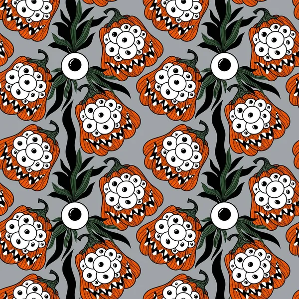 Halloween Seamless Monster Pumpkins Eyes Pattern Wrapping Paper Fabrics Accessories — Stok fotoğraf