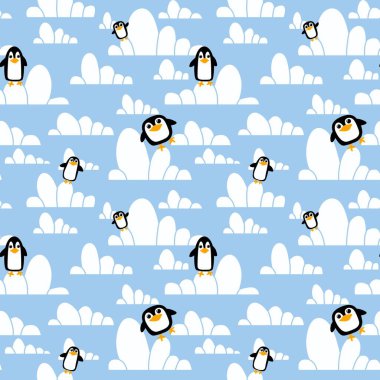 Noel gazetesini, elbiseleri, baskıyı, çocukları, aksesuarları ve defterleri paketlemek için kusursuz penguen desenleri. Yüksek kaliteli illüstrasyon