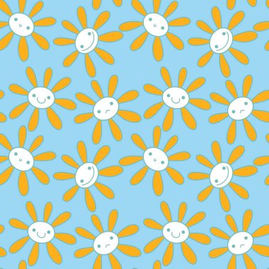 Çizgi filmdeki çocuklar kumaşlar için çiçeksiz çiçek deseni ve ambalaj kağıdı, kıyafet baskısı, aksesuarlar ve defterler. Yüksek kaliteli illüstrasyon