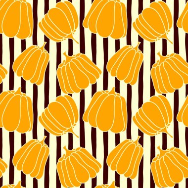 Güz çizgi filmi çizgisi. Kıyafet baskısı, ambalaj kağıdı, not defteri, çocuk aksesuarları ve kumaşları için kusursuz balkabağı deseni. Yüksek kaliteli illüstrasyon