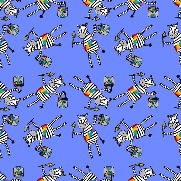Cartoon Kids Animals Seamless Zebra Pattern Wrapping Paper Notebooks Clothes — Stockfoto