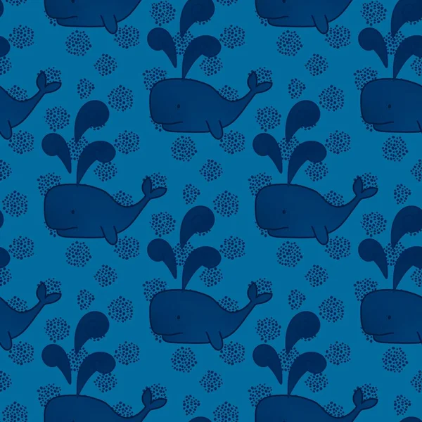 Cartoon Kids Seamless Ocean Whale Pattern Wrapping Paper Clothes Print — Stock Photo, Image