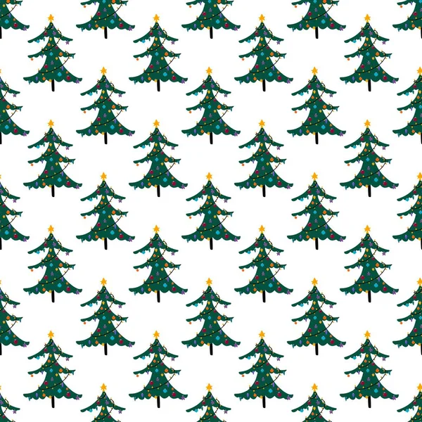 Winter New Year Seamless Christmas Trees Balls Toys Pattern Wrapping — 图库照片