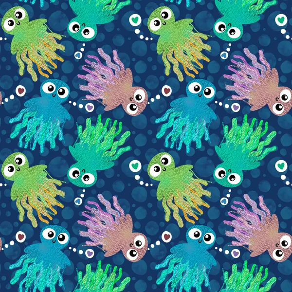 Cute Cartoon Kids Seamless Sea Jellyfish Pattern Clothes Print Wrapping — Foto de Stock