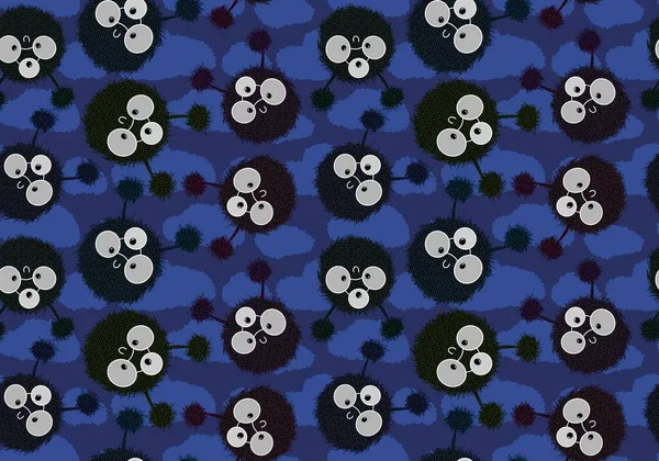 Cartoon fluffy monsters seamless Halloween aliens pattern for clothes print and wrapping paper and kids and accessories and notebooks. High quality illustration