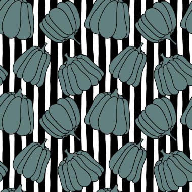 Güz çizgi filmi çizgisi. Kıyafet baskısı, ambalaj kağıdı, not defteri, çocuk aksesuarları ve kumaşları için kusursuz balkabağı deseni. Yüksek kaliteli illüstrasyon