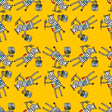 Çizgi filmci çocuklar kağıt, defter, kıyafet baskısı, aksesuarlar ve kumaşlar için kusursuz zebra desenleri. Yüksek kaliteli illüstrasyon