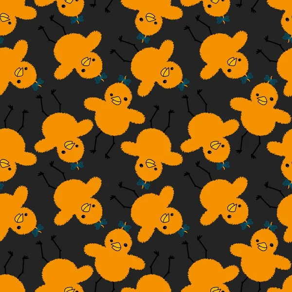 Easter Yellow Seamless Cartoon Cute Chicken Pattern Kids Fabrics Wrapping — Zdjęcie stockowe