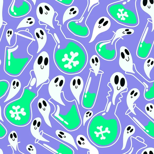 Halloween Poison Witch Potion Seamless Ghost Cartoon Pattern Wrapping Paper — Photo