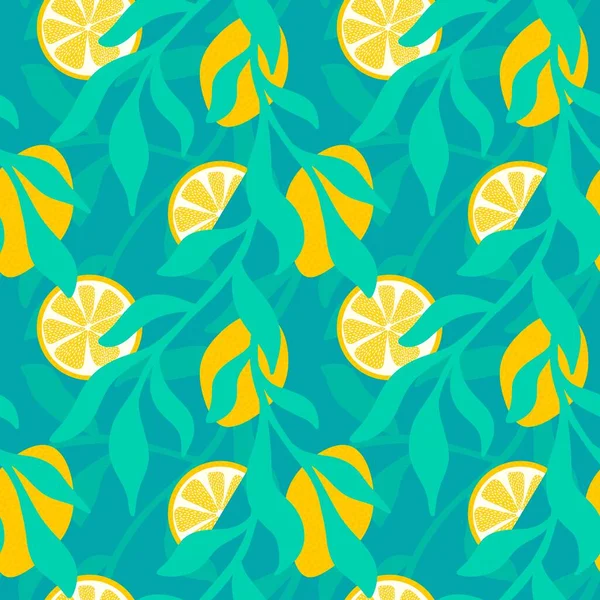 Summer Fruit Seamless Lemon Leaves Pattern Wrapping Paper Clothes Print — стоковое фото