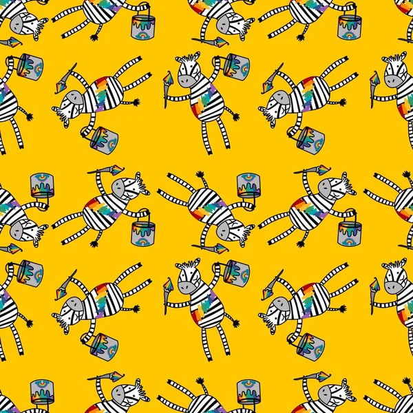 Cartoon Kids Animals Seamless Zebra Pattern Wrapping Paper Notebooks Clothes — Fotografia de Stock