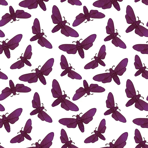 Halloween Butterfly Seamless Moth Sculls Pattern Clothes Print Accessories Fabrics — Zdjęcie stockowe