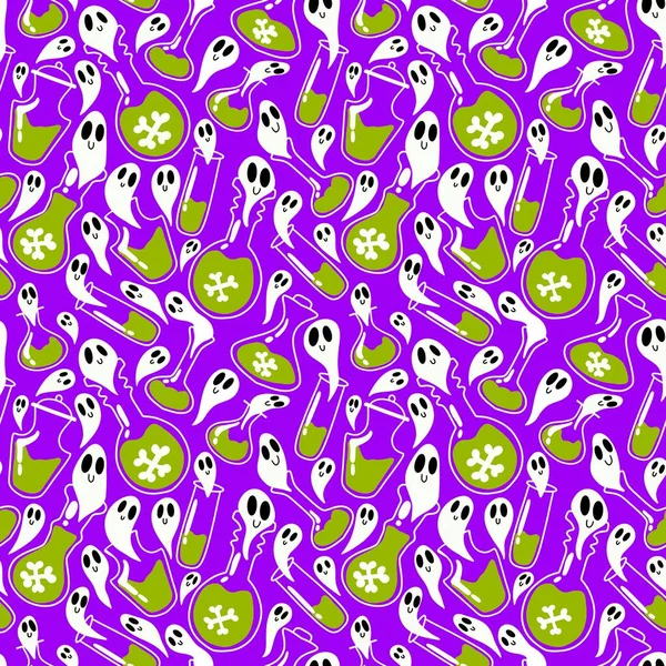 Halloween Poison Witch Potion Seamless Ghost Cartoon Pattern Wrapping Paper — Foto de Stock