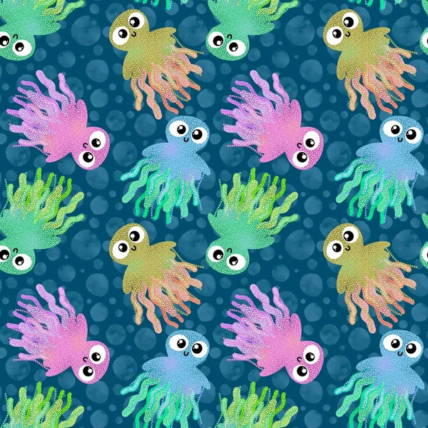 Cute Cartoon Kids Seamless Sea Jellyfish Pattern Clothes Print Wrapping — Photo