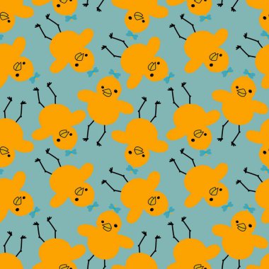 Easter yellow seamless cartoon cute chicken pattern for kids fabrics and wrapping paper and accessories and notebooks and clothes print. High quality illustration