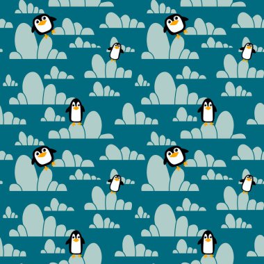 Noel gazetesini, elbiseleri, baskıyı, çocukları, aksesuarları ve defterleri paketlemek için kusursuz penguen desenleri. Yüksek kaliteli illüstrasyon