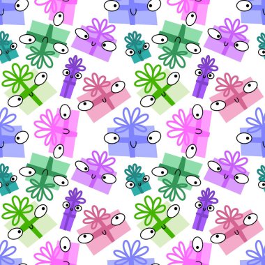 Doğum günü hediyeleri, Noel ambalajı kağıtları, aksesuarlar, defterler, çocuklar ve kıyafet baskısı için kusursuz desenler. Yüksek kaliteli illüstrasyon