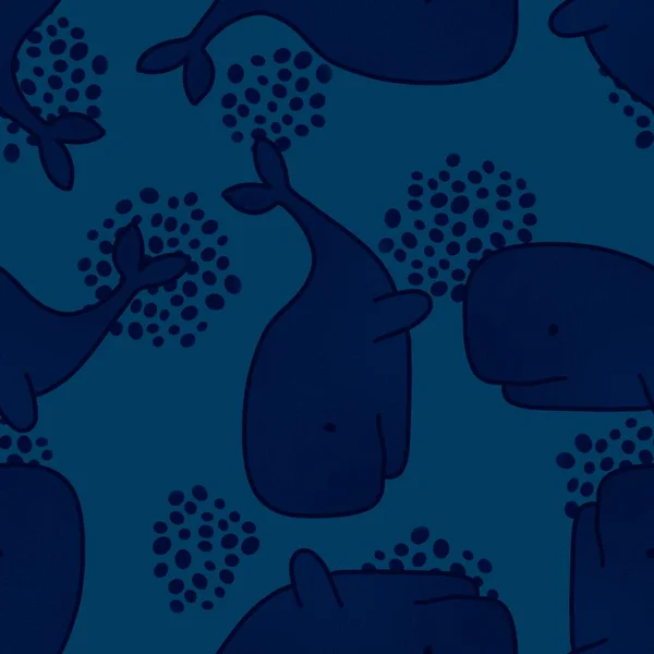 Cartoon Kids Seamless Ocean Whale Pattern Wrapping Paper Clothes Print — Fotografia de Stock