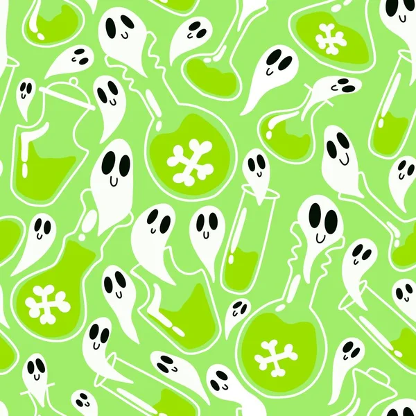 Halloween Poison Witch Potion Seamless Ghost Cartoon Pattern Wrapping Paper — Foto Stock