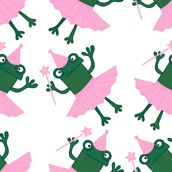 Cartoon seamless cute ballerina frogs pattern for wrapping paper and clothes print and kids and notebooks and accessories and fabrics. High quality illustration