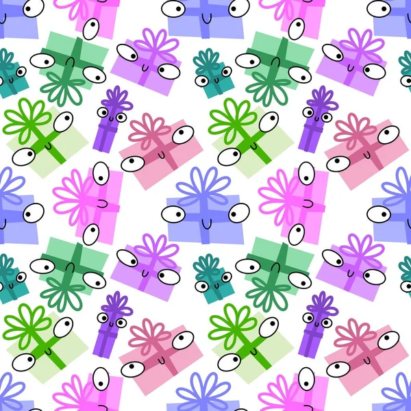 Birthday Gifts Box Seamless Pattern Christmas Wrapping Paper Accessories Notebooks — Foto Stock