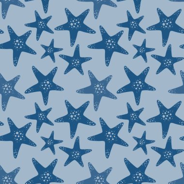 Yaz okyanusu, giysi baskısı, aksesuarlar, çocuklar, kumaşlar ve ambalaj kağıtları için kusursuz deniz yıldızı deseni. Yüksek kaliteli illüstrasyon