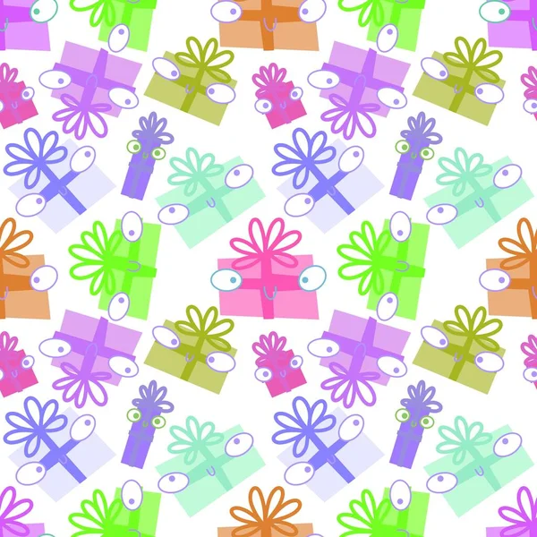 Birthday Gifts Box Seamless Pattern Christmas Wrapping Paper Accessories Notebooks — 图库照片