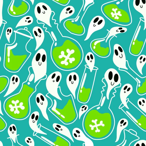 Halloween Poison Witch Potion Seamless Ghost Cartoon Pattern Wrapping Paper — Stockfoto