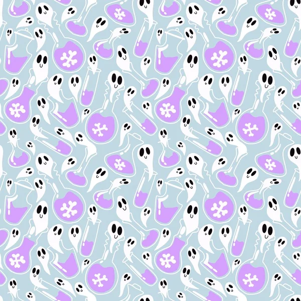 Halloween Poison Witch Potion Seamless Ghost Cartoon Pattern Wrapping Paper — Stockfoto