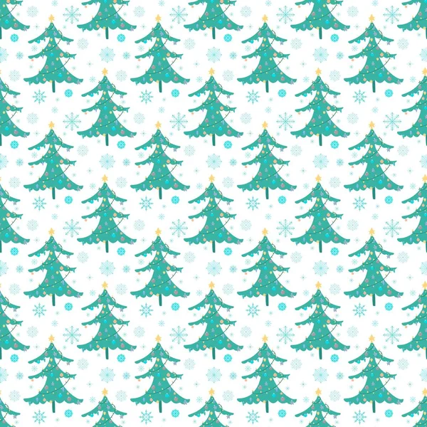 Winter New Year Seamless Christmas Trees Balls Toys Pattern Wrapping — Zdjęcie stockowe