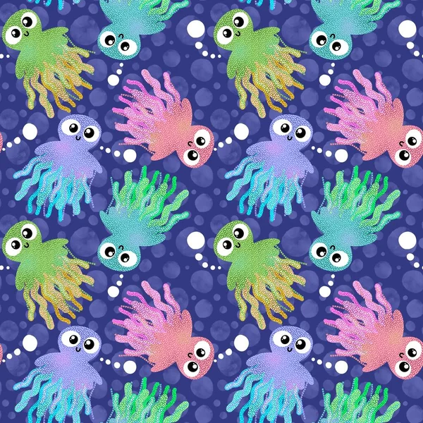 Cute Cartoon Kids Seamless Sea Jellyfish Pattern Clothes Print Wrapping — ストック写真