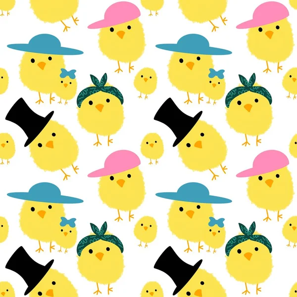 Seamless Easter Pattern Yellow Chicken White Background Wallpaper — Stock Photo, Image