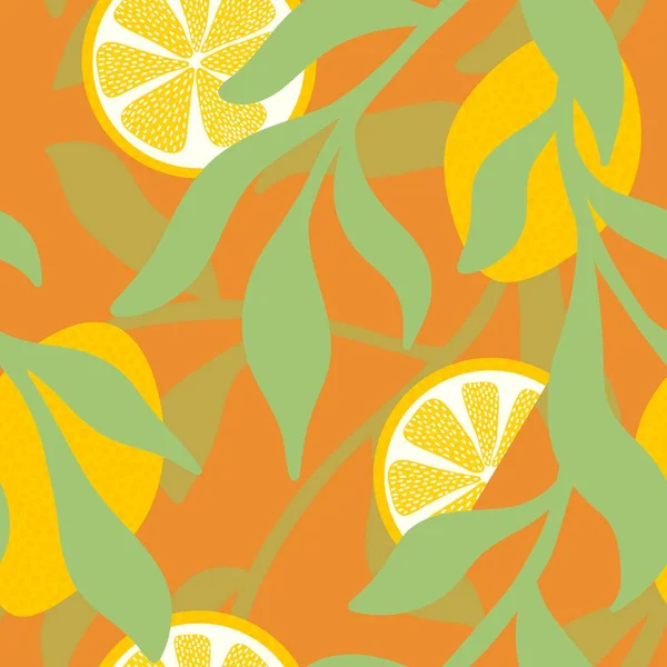 Summer Fruit Seamless Lemon Leaves Pattern Wrapping Paper Clothes Print — стоковое фото