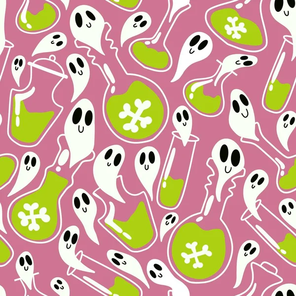 Halloween Poison Witch Potion Seamless Ghost Cartoon Pattern Wrapping Paper — 스톡 사진